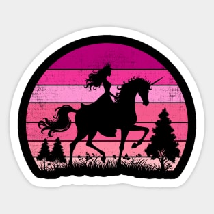 Princess Riding Unicorn Pink Vintage Sunset Magical Sticker